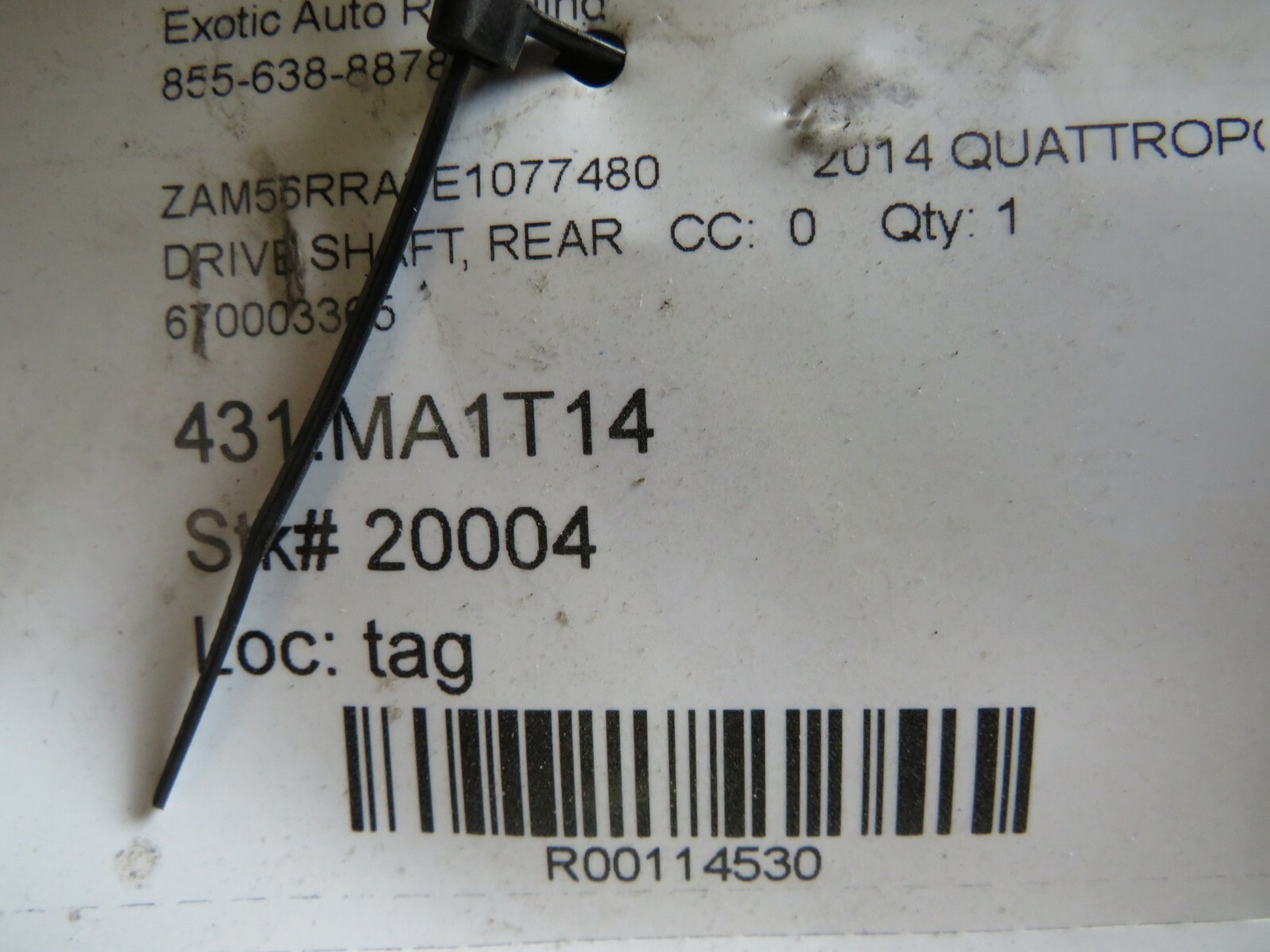 Maserati Quattroporte, Drive Shaft, Used, P/N 670008543