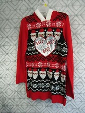 New No Boundaries Christmas Sweater Size L Juniors Red Hoodie Sherpa Sequins