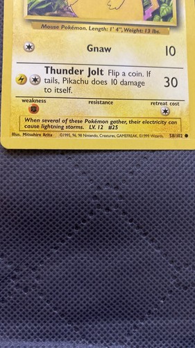 1995-1999 Pokémon Card: Pikachu 58/102 Near Mint Condition UNGRADED - Picture 3 of 5
