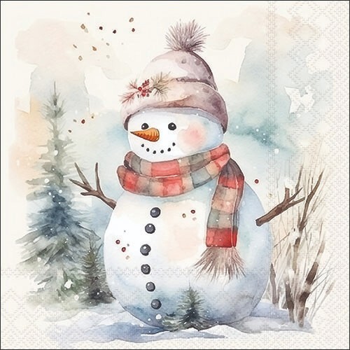 4 x Single Paper Napkins/3 Ply/33cm/Decoupage/Christmas/Snowman in Nature