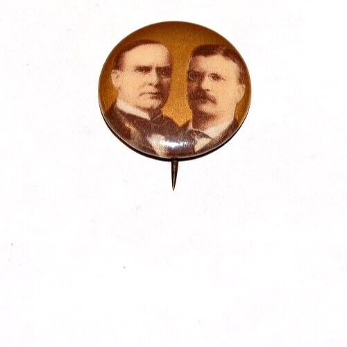 1900 WILLIAM MCKINLEY 7/8" TEDDY THEODORE ROOSEVELT pin pinback button political - Afbeelding 1 van 2