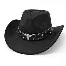 Cowboy Hats for Men Women Cowgirl Hat Wide One Size Bull Bronze Nail-black