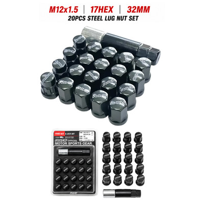 RAYS Racing Wheel Lug Nuts M12x1.5 20PCS 17HEX 32MM Steel Black Durable Set