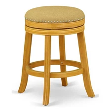 East West Furniture Devers 24" Wood Swivel Backless Bar Stool in Vegas Gold/Oak