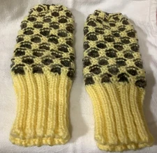 Yellow  & Gray Sparkle Hand Knit Mittens