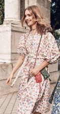 TORY BURCH Taffeta Midi Dress Pockets Tossed Confetti Size 10