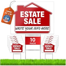 Customizable 10 Pack Estate Sale Signs with Heavy Duty Stakes for Easy Setup