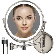 Rocollos Rechargeable Wall Mounted Lighted Makeup Mirror, 8 Inch Double-Sided LE