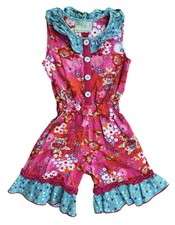 Sage  Lilly Girls Size 6 Pink Colorful Floral Sleeveless Romper Ruffles FLAW 