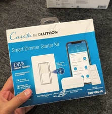 Lutron Caséta Diva Smart Dimmer Switch Starter Kit (DVRF-BDG-1D) - White, New