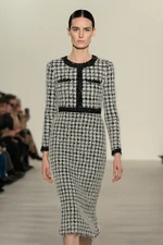 Badgley Mischka Tweed Fringe Dress Embellished  $695 Modest sz 0 Black White