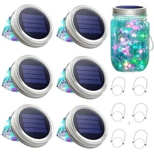 6-Pack Mason Jar Lights 20 LED Solar Colorful Fairy String Lights Lids Insert
