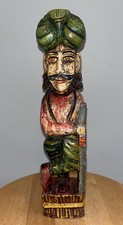 Rajasthani Indian Royal Guard Statue Hand Carved Painted Wood 12.5" X 3"