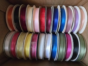 24 Spools of Ribbon, Various Colors and Widths, Most Spools are Full