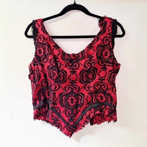 70er Jahre Custom Korsett Gr. M Gothic Bohemian Handmade Vintage Top Reißverschluss rot/schwarz