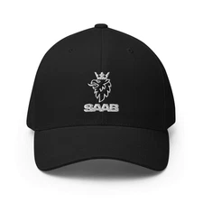 SAAB Embroidered Logo Inspired Black Color Closed-Back Structured Cap