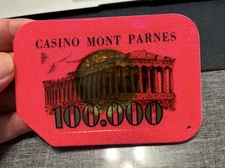 100.000 CASINO CHIP MONT PARNES PLAQUE JETON UNIQUE MANUFACTURERS SAMPLE GREECE