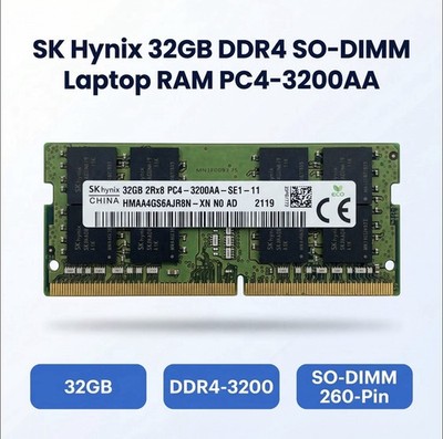 SK Hynix 32GB DDR4 3200MHz SO-DIMM Laptop Memory HMAA4GS6AJR8N-XN Pulled-Tested