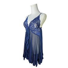 LEVMIJA Navy Lace Mesh Slip Nightgown
