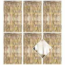 6 Pack Champagne Gold Foil Curtain Backdrop 3.2ft x 6.6ft Metallic Tinsel Fri...