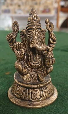 Vintage Miniature Brass Statue of Hindu Deity Lord Ganesha - Image 1 of 4