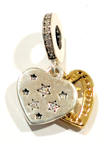 Authentic Pandora Charm, SHINE 2-Tone Shooting Stars Hearts Dangle, #762203C01 - Picture 2 of 3