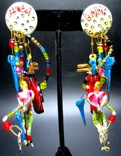 LUNCH AT THE RITZ Woman Golfer Enamel Crystal Pierced Earrings