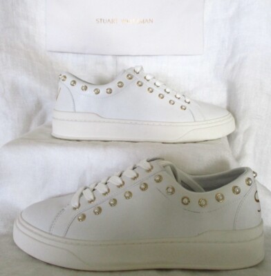 Stuart Weitzman White Leather Sneakers With Pearls NEW Size Stuart Weitzman White Leather Sneakers With Pearls NEW Size