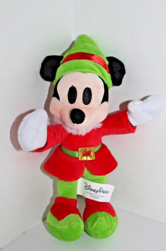 Disney World Parks MICKEY MOUSE Christmas ELF Stuffed Animal Doll 9" Toy