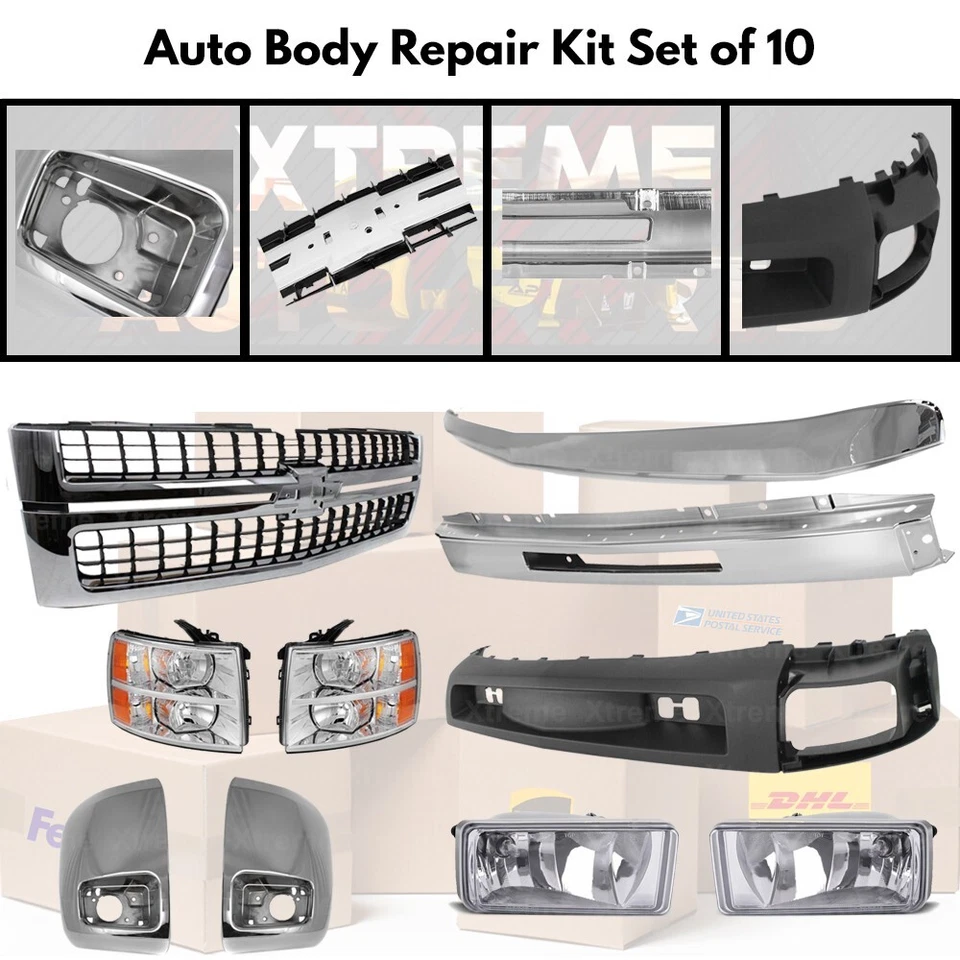 Front Bumper & Headlights Kit For 2007-2010 Chevrolet Silverado 2500 3500 HD Foto 2 de 4