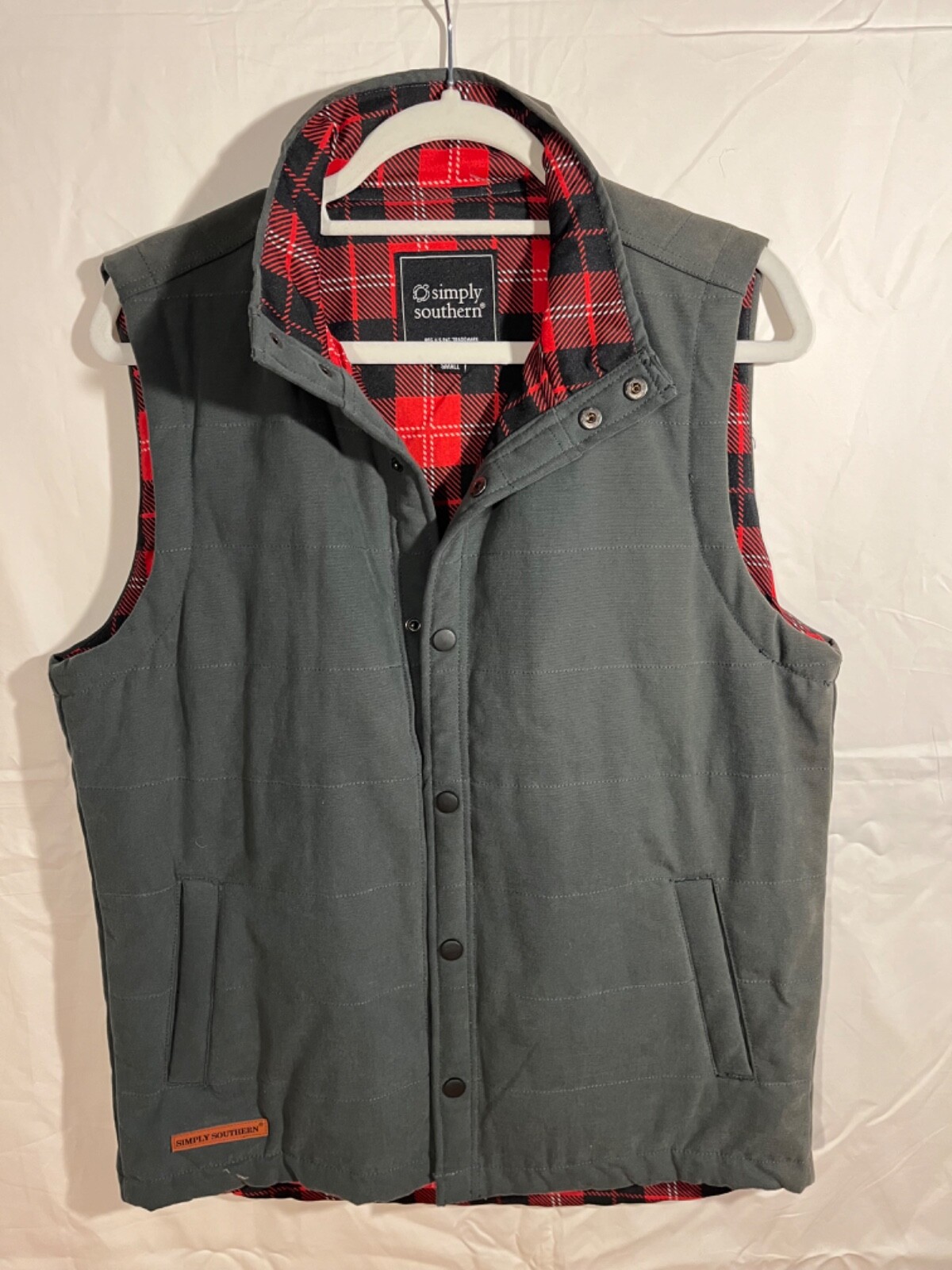 VEST - Simply Southern - Khaki Green, Red/Black Plaid Lining -Man-Woman’s?-image