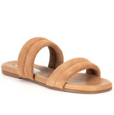 New Steve Madden Womens Wizen Leather Suede Straps Sandal brown sole Slide on 7