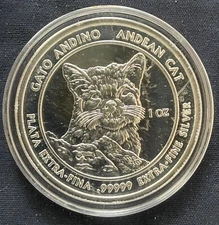 2011 Andean Cat Royal Silver Co. Coin 1 Troy Oz .99999 Extra Fine Round