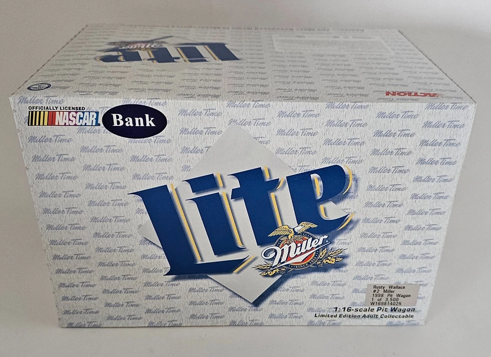 1998 ACTION 1/16 RUSTY WALLACE #2 MILLER LITE PIT WAGON BANK WITH CLEAR COVER - Image 3 of 4