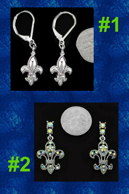 Earrings FLEUR DE LIS School Louisiana Fashion Saint Crystal Sports Jewelry
