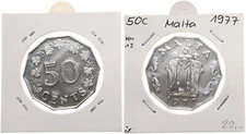 Malta - 50 Cents 1977 - Kupfer-Nickel-Legierung, 13.6g, Ø 32.95mm Km#12