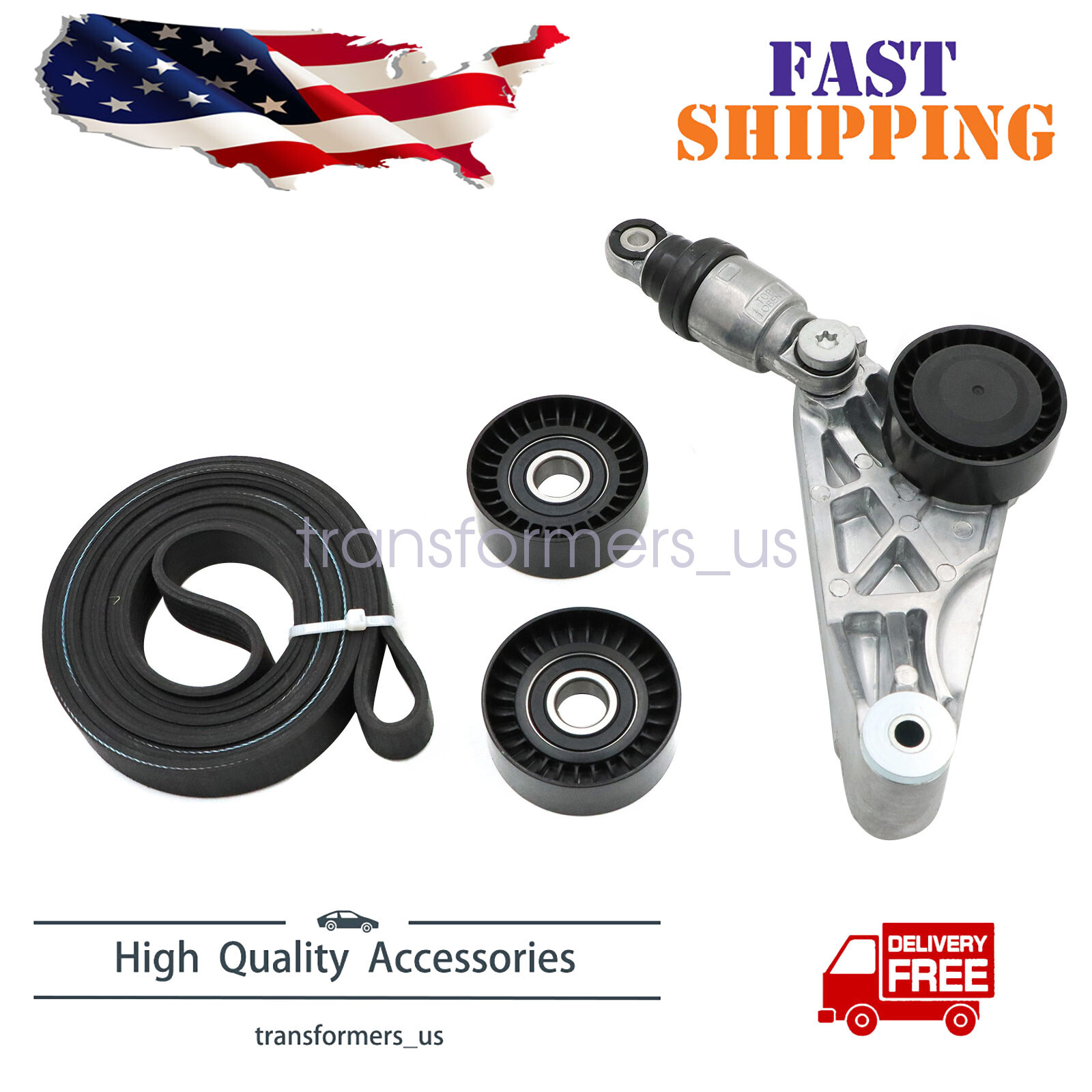 Jeep Wrangler JK 3.6L 2012-18 Drive Belt Kit with Tensioner & Idler Pulleys  