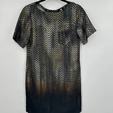 W by Worth Shift Dress Women's 2 Green Black Snakeskin Print Back Zip Round Neck