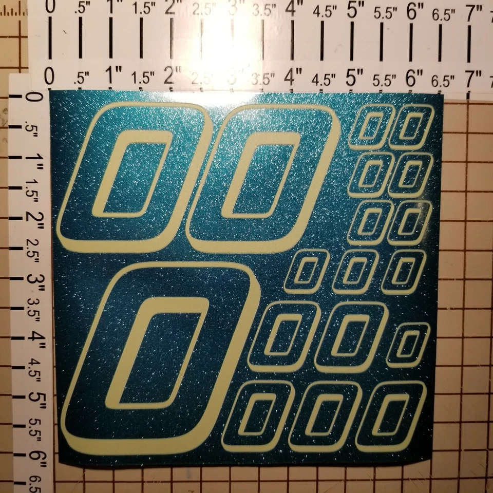 ULTRA Metallic Teal w/Creme #0's Racing Numbers Vinyl Decal Sheet 1/10-1/12 Nice - Image 2 of 4