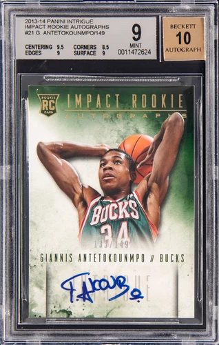 2013 PANINI INTRIGUE IMPACT RC AUTO GIANNIS ANTETOKOUNMPO RC /149 BGS 9 AUTO 10