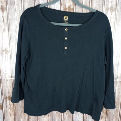 Anne Klein Sport Top Women's XL Black Shirt 3/4 Sleeve Blouse