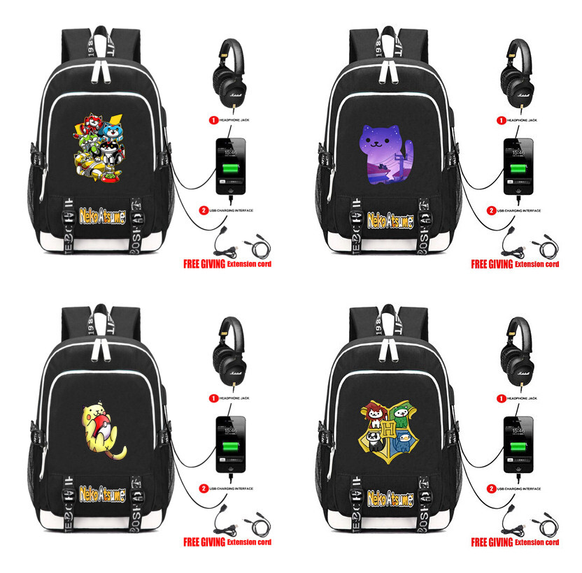 NEKO ATSUME Mochila USB para Estudiantes Laptop Bolsas para Libros de Viaje Mochila