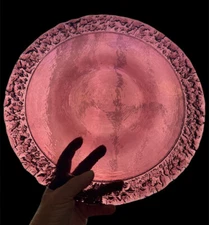 Fire And Light Plum Charger Tray Plate Moonstone Recycled Art Glass Vintage 14"
