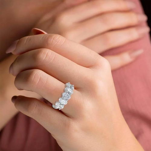 Oval Lab Created Diamond 5 Stone Ring IGI, 2.5Ct VS1/D-F in 9K Gold - Picture 2 of 3