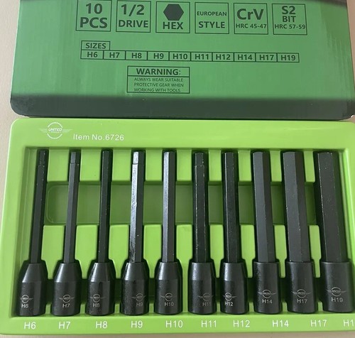 Allen Keys DEEP IMPACT Hex SOCKET Set 1/2" Dr 10 Pc Long Reach Sockets 130m H11 - Picture 2 of 2