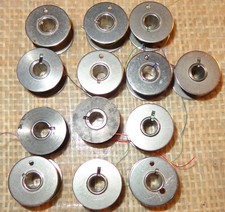 MIXED LOT OF 13 VINTAGE METAL SEWING BOBBINS 3/4" WIDE X 3/8" THICK