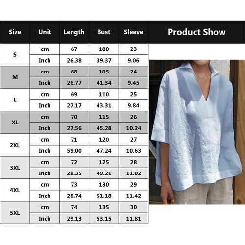 Top Plus Size 8-22 Womens Cotton Linen T-Shirts Baggy Tops Casual Ladies Blouse - Picture 6 of 17