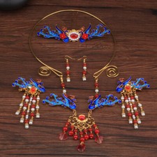 Nappa Molletta per Capelli Cloisonne Phoenix Capelli Corona Collana Cinese Hanfu