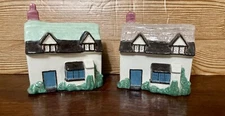 Pair of Vintage Kay Finch Collectible Ceramic Porcelain Houses, Piggy Bank