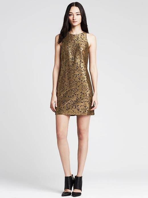 Banana Republic Gold Lace Shift Dress SIZE 12P 12 P Banana Republic Gold Lace Shift Dress SIZE 12P 12 P